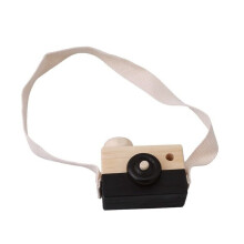 (Black) Children Wooden Simulation Camera Toy Educational Room Hanging Decor Xmas Gift