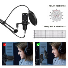 USB Condenser Microphone Live Streaming Studio Recording Gaming Kit Mic Mount