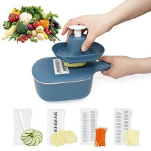 Vegetable Slicer with Drain Basket 4 in 1 Chopper Kitchen Mandolin Slicer Professional Adjustable Food Slicer for Onion Potato Slicer Cutter and Julie