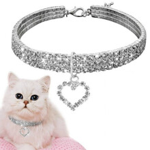 (M) Cat Collar Imitation Pearl Rhinestone Pendants Necklace For Cats Dogs