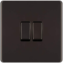 BG Electrical FBN42 Screwless Flat Plate Double Light Switch, Black Nickel, 2-Way, 10AX
