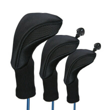 (Black) 3Pcs Golf Club Head Covers Sets Driver 1 3 5 Fairway Woods Headcovers Long Neck
