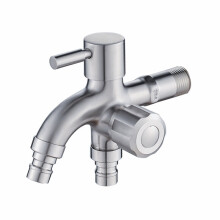 Stainless Steel Washing Machine Faucet 1in 2 Out Multifunctional Water Tap Double Bibcock Outdo