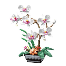 (White) Flower bouquet phalaenopsis potted plant blocks simulation flowers living room office ornaments assembled toys Valentine's Day gift