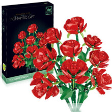 (9PCS Roses) Roses Flower Building Blocks Flower Bouquet Decoration Toys Fit Lego