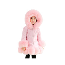 (Pink, 5-6 Years) Girls Kids Winter Coat Jacket PU Puffer Fur Hooded