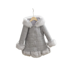(Grey, 4-5 Years) Girls Kids Winter Coat Jacket PU Puffer Fur Hooded