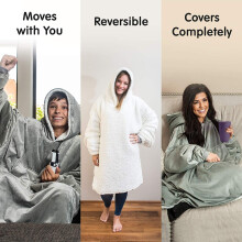 (Gray) Oversized Blanket Hoodie, Wearable Hooded Blanket, Soft Sherpa Fleece Snuggle Blanket Hoodie Adult, Warm Throw Blanket Sweatshirt Robe for Wome