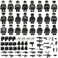 (Style C 24pcs) Military Soldiers Black SWAT Jeeps Minifigures Toys Fit Lego