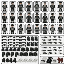(Style D 24pcs) Military Soldiers Black SWAT Jeeps Minifigures Toys Fit Lego