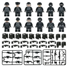(Style F 12pcs) Military Soldiers Black SWAT Jeeps Minifigures Toys Fit Lego
