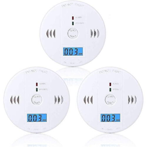 Carbon Monoxide Detector 3 Pack, Co Alarm Detector Sensor Battery Powered With Lcd Digital Display F