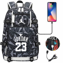 (Style H) Basketball Football Player Jordan Backpack USB Ruckpack Kid Student School Bags