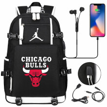 (Style N) Basketball Football Player Jordan Backpack USB Ruckpack Kid Student School Bags