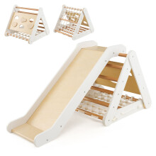 4-in-1 Triangle Climbing Set Wooden Toddler Climber with Ramp Sliding Board