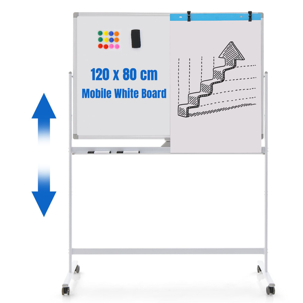 Costway Double-Sided Whiteboard Rolling Magnetic Erase Board Adjustable
