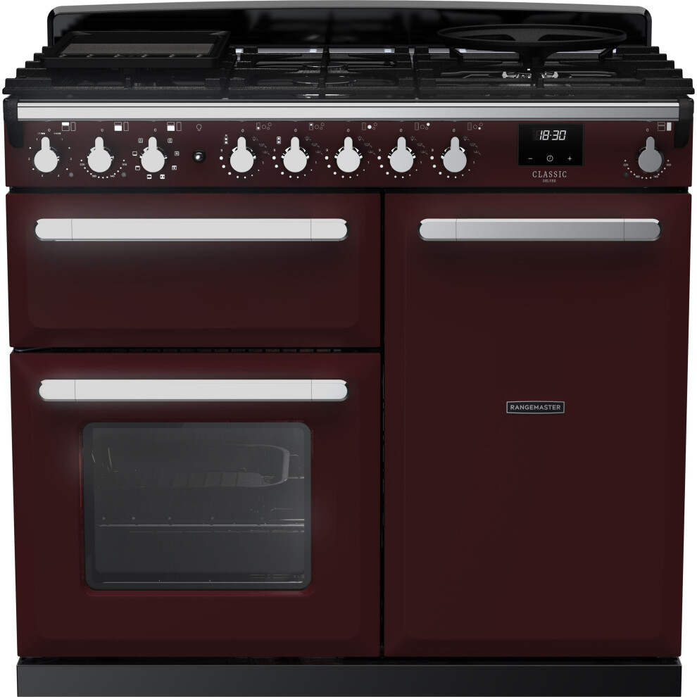 Rangemaster Estel Deluxe Esdl100dfpbor/Cm1 100Cm Dual Fuel Range Cooker - / Chrome - A/A Rated Bordeaux