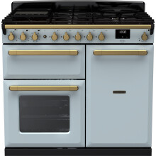 Rangemaster Estel Deluxe 100cm Dual Fuel Range Cooker – Misty Blue/Antique Brass, A/A Rated