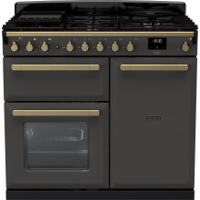 Rangemaster Estel Deluxe ESDL100DFPSLT/AB1 100cm Dual Fuel Range Cooker - Slate / Antique Brass - A/A Rated