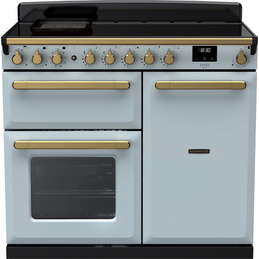 Rangemaster Estel Deluxe 100Cm Electric Range Cooker With Induction Hob - Misty / Chrome - A/A Rated Blue