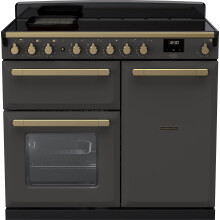 Rangemaster Estel Deluxe ESDL100EIPSLT/AB1 100cm Electric Range Cooker with Induction Hob - Slate / Antique Brass - A/A Rated