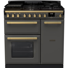 Rangemaster Estel Deluxe ESDL90DFPSLT/AB1 90cm Dual Fuel Range Cooker - Slate / Antique Brass - A/A Rated