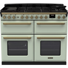 Rangemaster Estel Deluxe 110cm Dual Fuel Range Cooker – Mint/Antique Brass, A/A Rated