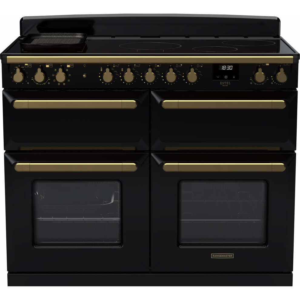 Rangemaster Estel Deluxe Esdlb110eipgbl/Ab1 110Cm Electric Range Cooker With Induction Hob - Black / Antique Brass - A Rated