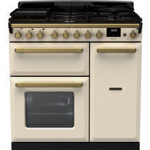 Rangemaster Estel Deluxe ESDL90DFPPCR/AB1 90cm Dual Fuel Range Cooker - Cream / Antique Brass - A/A Rated
