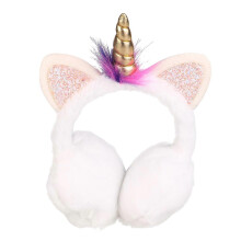 (As show, One size) Cartoon Unicorn Design Earmuffs Plush Ear Warmer Winter Ear Covers Headwear for Girls Women (White)