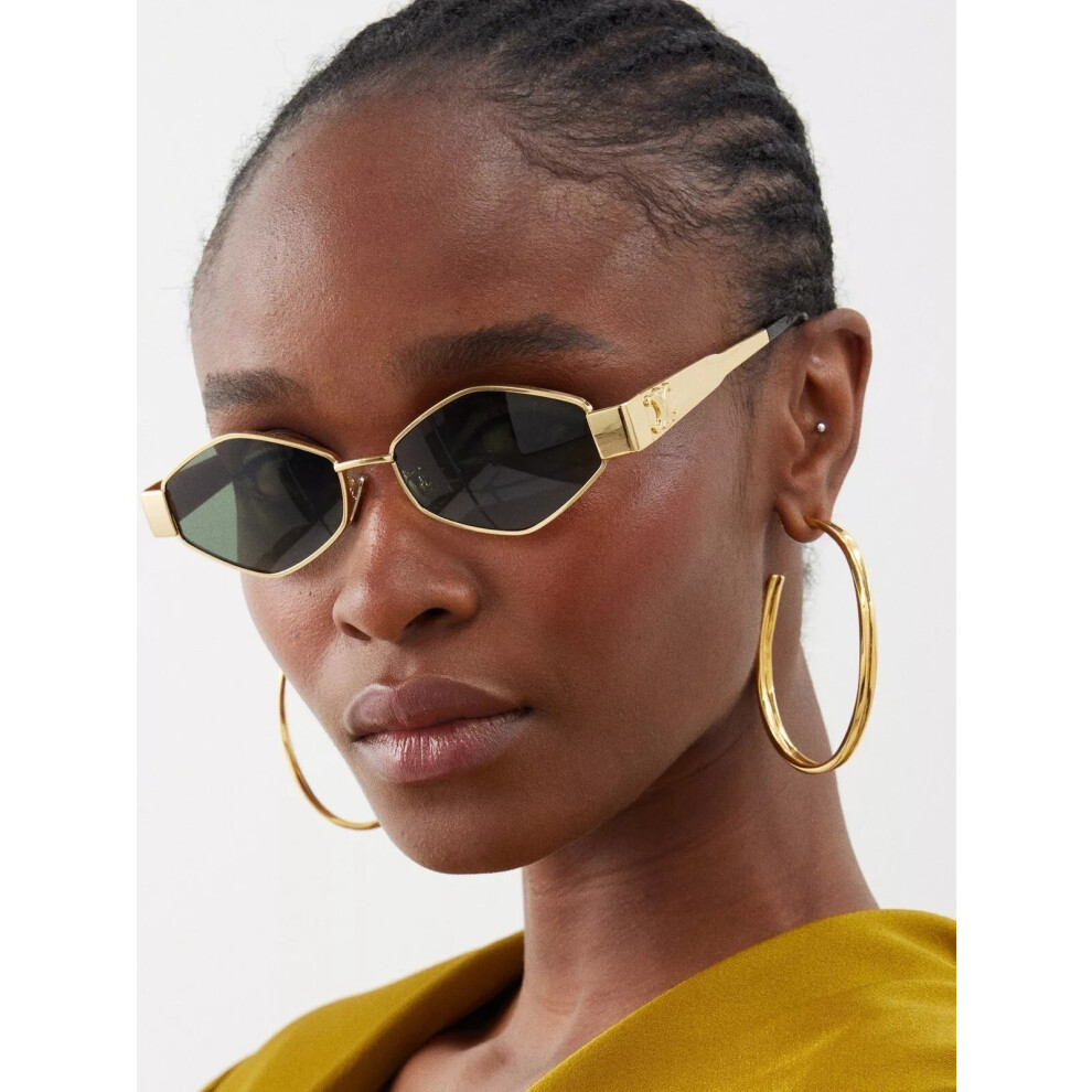 Celine CL40254U 30N Triomphe Metal Sunglasses Gold Frame Green Lens Authentic