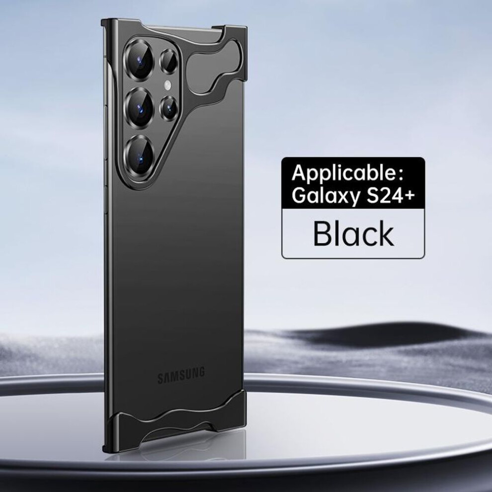 (black, Samsung S24 Plus) Luxury Aluminum Metal Irregular Phone Case For Samsung S24 S23 Ultra Plus With Glass Lens Protective Film Anti-fall Protect Case