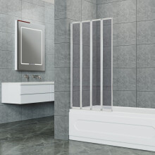 4-Fold Framed Bath Glass Shower Screen - 80cm W x 140cm H, Grey 4mm Glass, Reversible Hinges