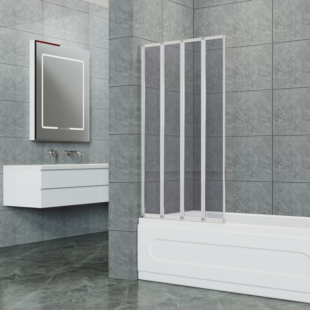 4 Folding Panel Bath Glass Shower Screen 80cm W x 140cm D