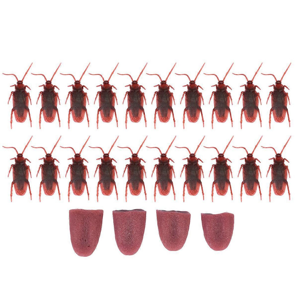 Kricely (As Show, One Size) 24Pcs Halloween Trick Kit Scary Magician Props Fake Tongue And Cockroaches