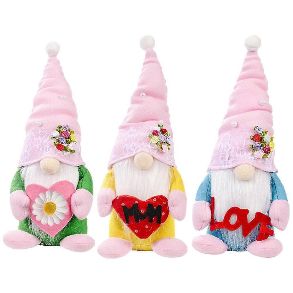 Kricely (As Show, One Size) 3Pcs Mother's Day Gnome Ornament Plush Gnome Doll Decor Dwarf Gnome Mother's Day Gift