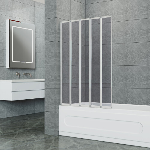 Living And Home 5 Folding Panel Bath Glass Shower Screen 120cm W x 140cm D