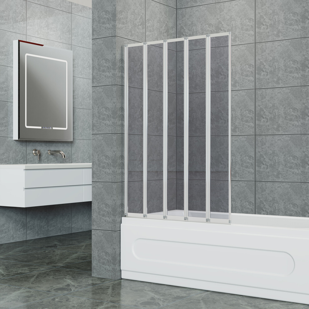 5 Folding Panel Bath Glass Shower Screen 120cm W x 140cm D