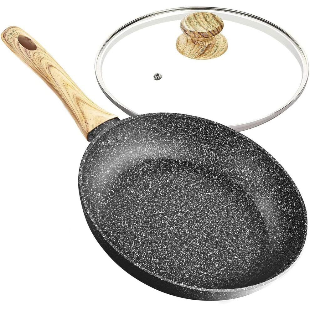 (Frying Pan 30cm, Black) Frying Pan with Lid 30cm, Non Stick Frying Pan 30cm with Bakelite Handle, Frying Pan with Lid Stone-Derived, Large Frying pan Non Stick 30cm