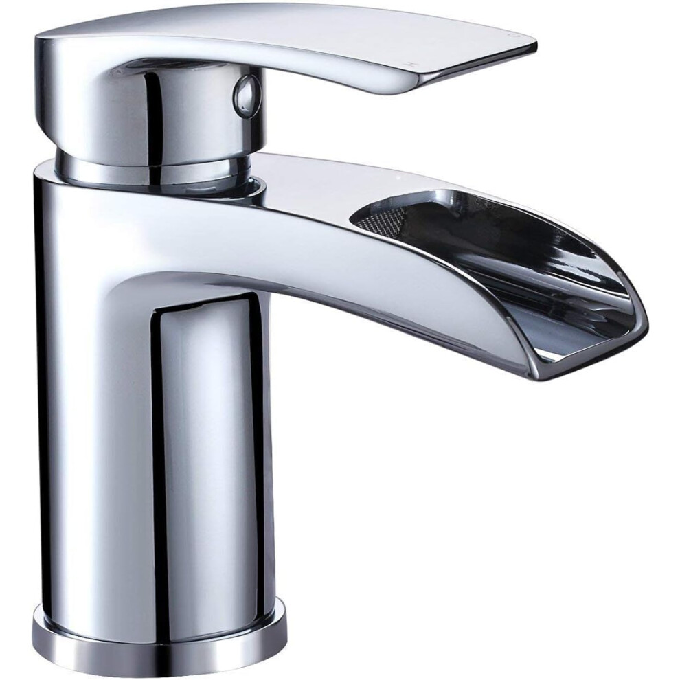 Basin Taps Waterfall Mixers Bathroom Sink Mixer Tap Semi-open with UK Hoses Chrome Brass