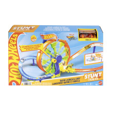 Hot Wheels Spielzeugauto-Streckenset, Start- und Looping-Spielset & Crashbereich f r Druckgussfahrzeuge im Ma stab 1:64 auf einer Achterbahn mit