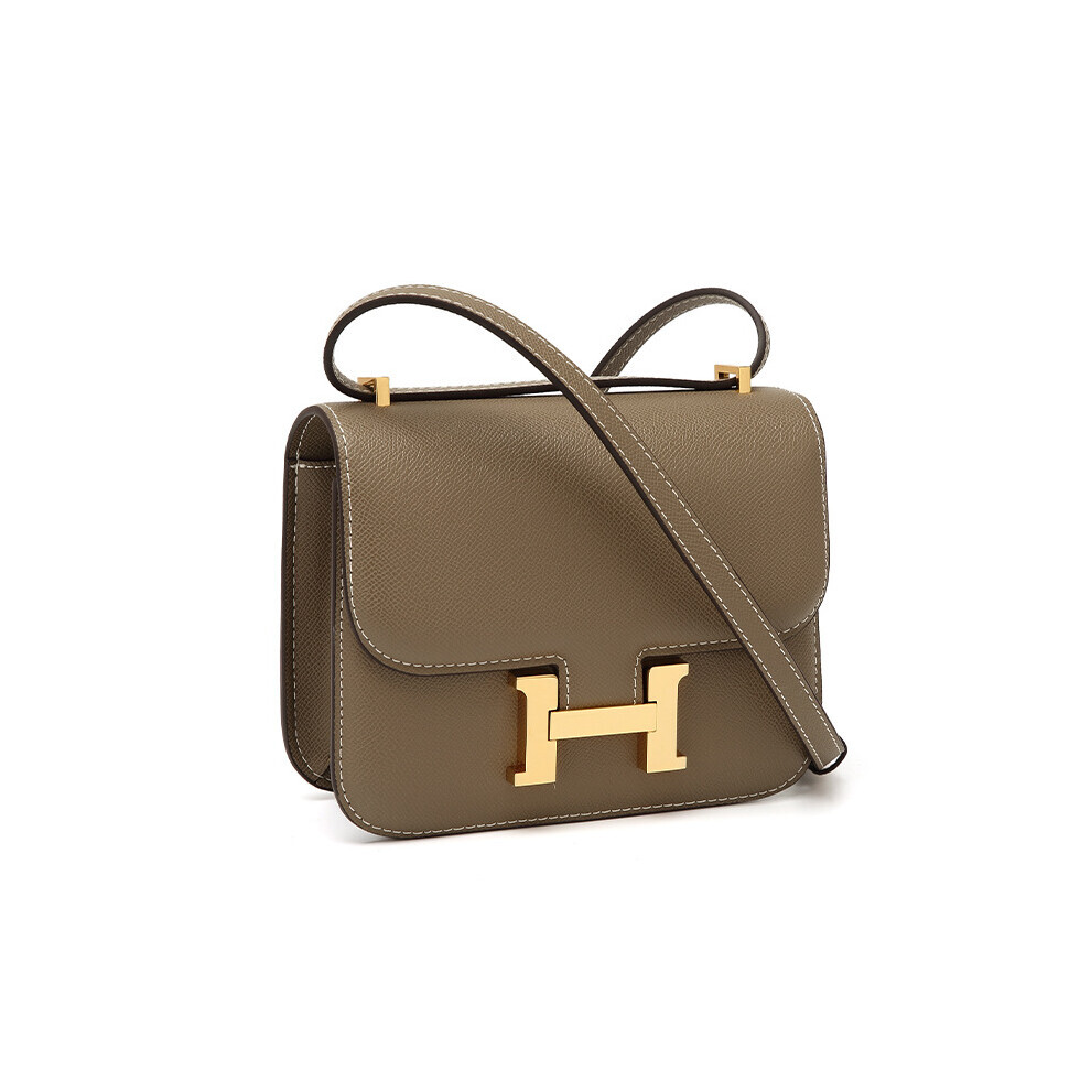(Brown) 2024 H-buckle Kangkang bag European and American fashion 24cm palm print high-end small square bag single shoulder crossbody versatile women's bag