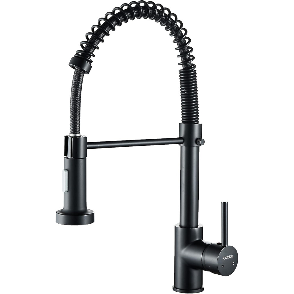(Black) Kitchen Sink Mixer Tap, Spring Kitchen Taps with Pull Down Sprayer, Commercial Kitchen Faucet Single Handle Lever, High Arc Swivel