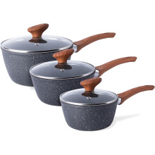 (Set Of 3, Marble) Non Stick Saucepan Set – Induction Saucepan with Lid – 3pcs Marble Sauce Pan – 16cm, 18cm, 20cm Saucepot Set – by Nuovva
