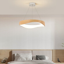 (Log wood grain [40CM] white light) New Nordic creative wood grain restaurant bar chandeliers full spectrum eye protection art ring master bedroom LED lighting fixture