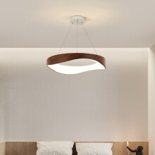 (Walnut grain [40CM] white light) New Nordic creative wood grain restaurant bar chandeliers full spectrum eye protection art ring master bedroom LED lighting fixture