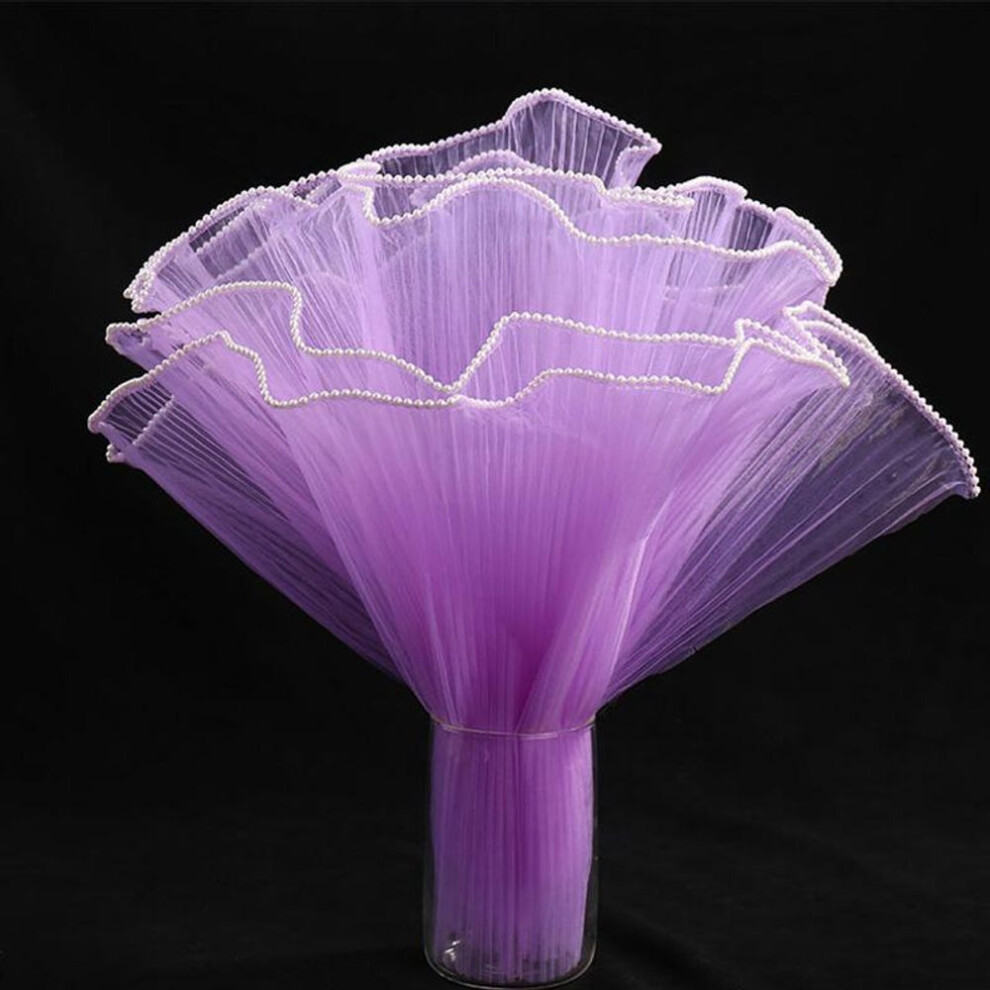 (purple) 4m Handmade Pearl Edge Bouquet Roll Packaging Lace Paper Flower Wrapping Mesh Yarn Wave Yarn Mesh