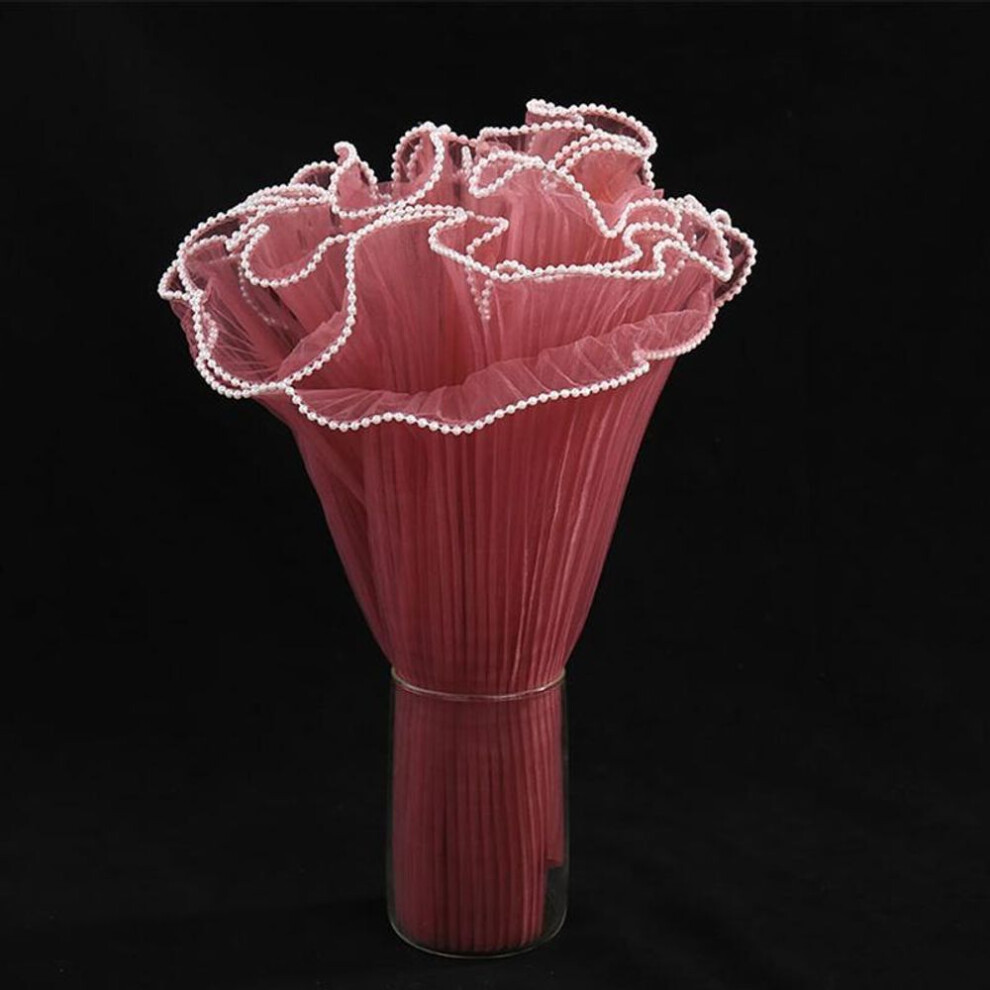 (wine red) 4m Handmade Pearl Edge Bouquet Roll Packaging Lace Paper Flower Wrapping Mesh Yarn Wave Yarn Mesh