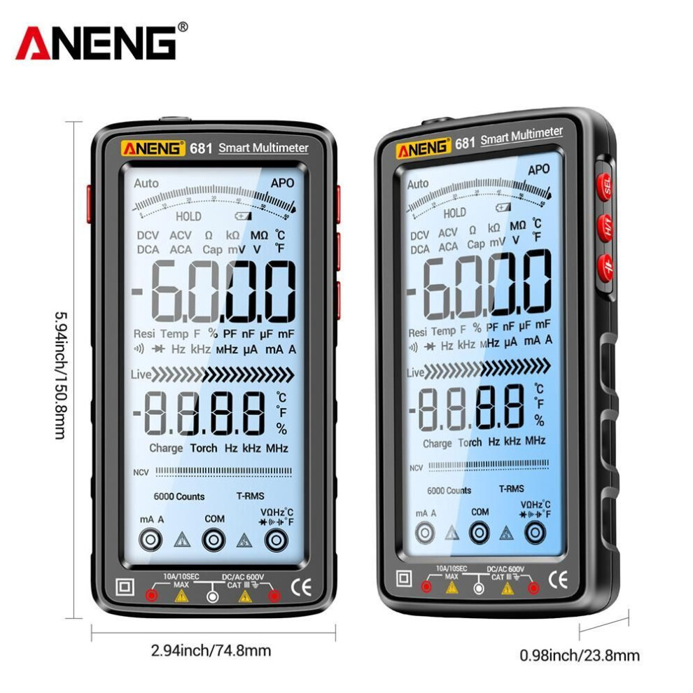 (black) Aneng 681 Rechargeable Digital Professional Multimeter Non-contact Current Voltage Meters Tester Ac/dc Voltmeter Lcd Screen