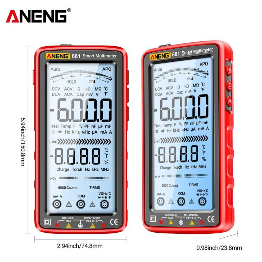 (red) Aneng 681 Rechargeable Digital Professional Multimeter Non-contact Current Voltage Meters Tester Ac/dc Voltmeter Lcd Screen